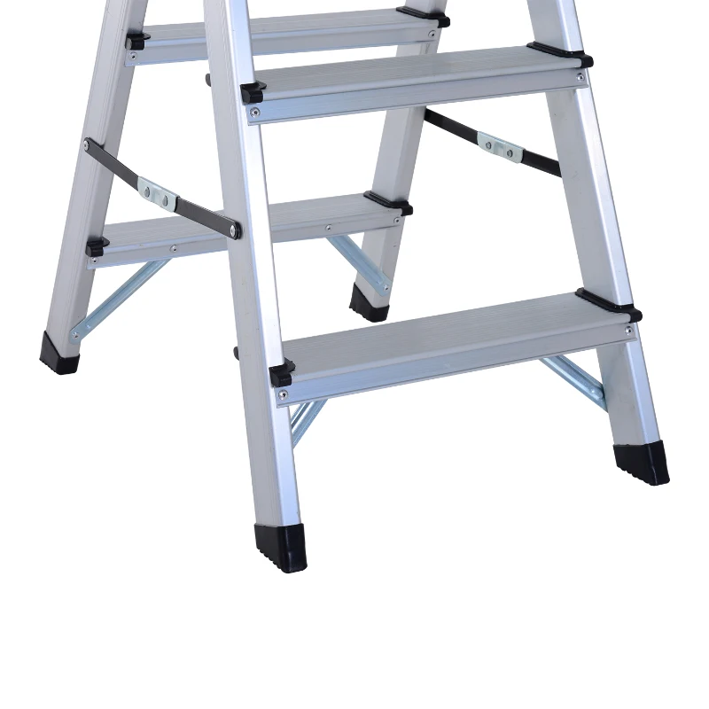 HOMCOM Aluminium Double Sided Step Ladder Folding A-type Household Stepper (3 Steps)