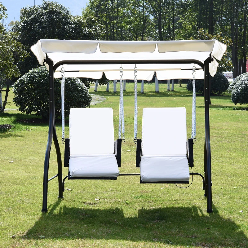 Outsunny 2 Seater Rattan Outdoor Garden Patio Swinging Hammock Furniture Chair Bench Bed Lounger - Black