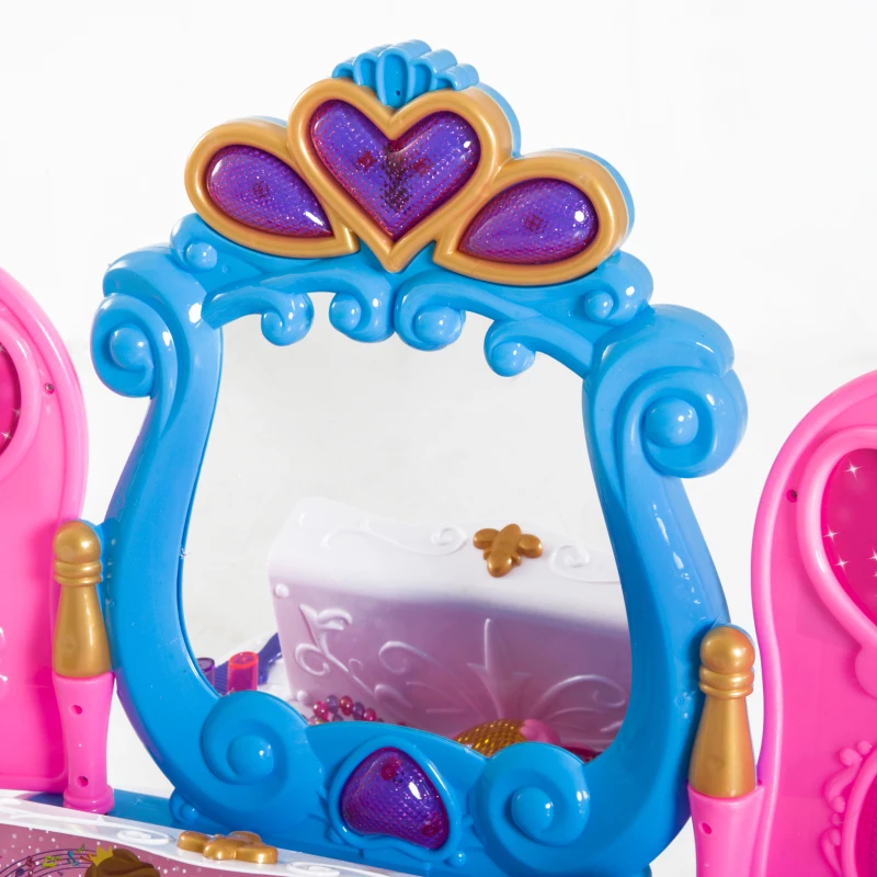 HOMCOM Kids Piano Dressing Table W/Stool Set-Pink/Blue