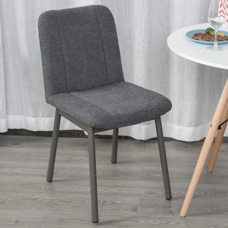 HOMCOM 2 Pieces Armless Mid Back Dining Chair Leisure Fabric Upholstered Padded Seat with Metal Legs for Living Room, Bedroom, Dorm, Office, Dark Grey