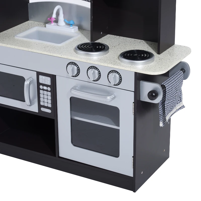 HOMCOM Kids MDF Pretend Play Minatare Kitchen Silver/Black