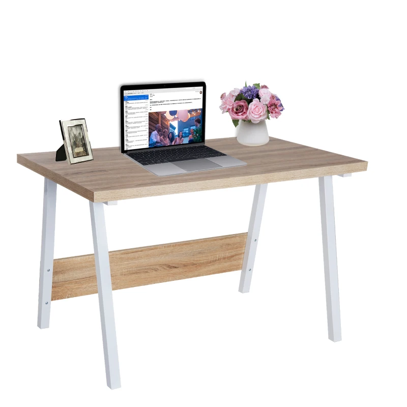 HOMCOM Computer Desks, 120Lx74Wx76H cm, MDF, Steel-Oak/White Colour