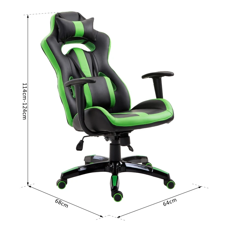 HOMCOM PU Leather Gaming Chair Racing Chair Office Swivel Recliner Ergonomic High Back Executive Seat w/ Pillow - Green