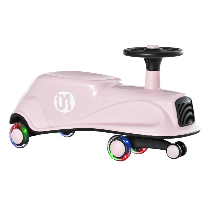 HOMCOM Toddler Ride on Toy Car Wiggle Car LED Flashing Wheels Swing Car for 2-4 Years Pink