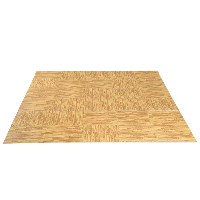 HOMCOM 30 Pcs Interlocking Floor Tiles EVA Foam Puzzle Mat Protection Gym Garage Wood Grain Effect 60 cm