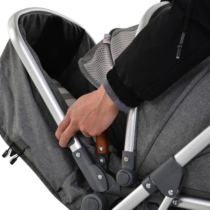 HOMCOM Aluminium Alloy Adjustable & Folding Baby Stroller Grey