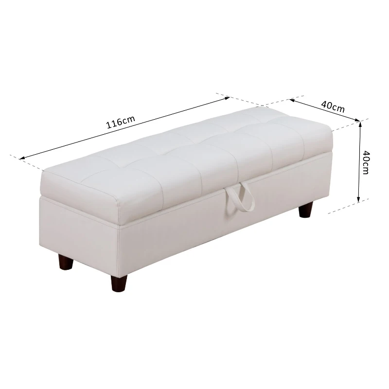 HOMCOM 46" Storage Ottoman Stool Bench in PU Leather for Bed End or Hallway (White)