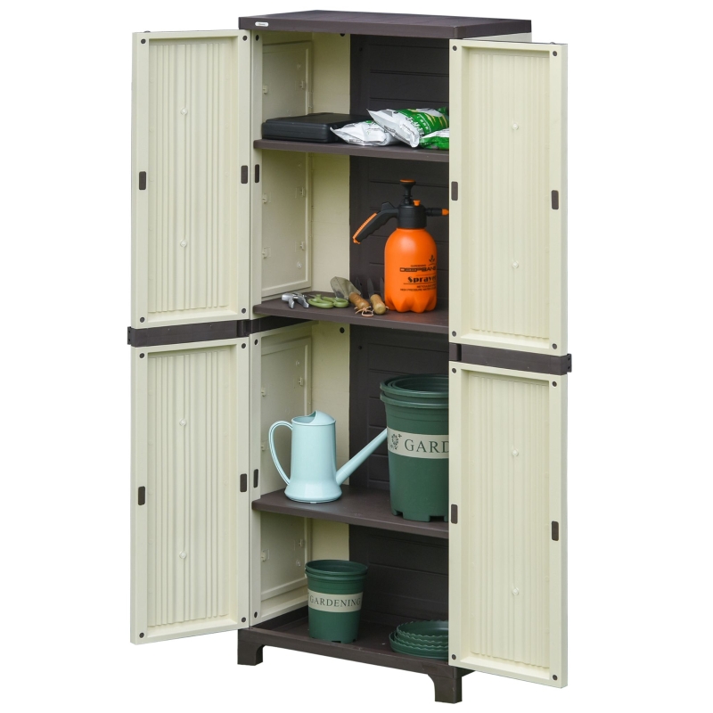 Outsunny Garden Cabinet Shed, Double-Door, 65Lx37Wx172H cm-Beige