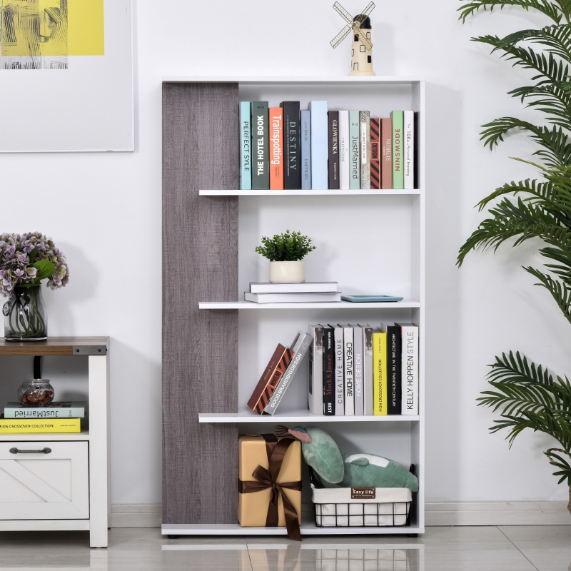 HOMCOM Particle Board 4-Tier Multifunction Bookshelf Grey/White