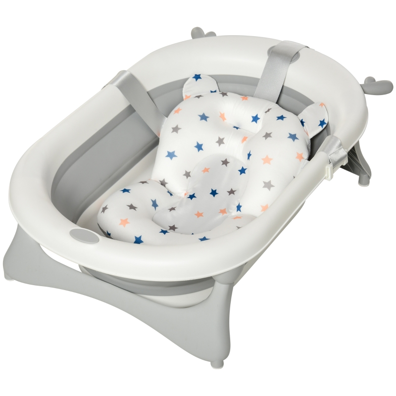 HOMCOM Foldable Portable Baby Bathtub w/ Baby Bath Temperature-Induced Water Plug for 0-3 years