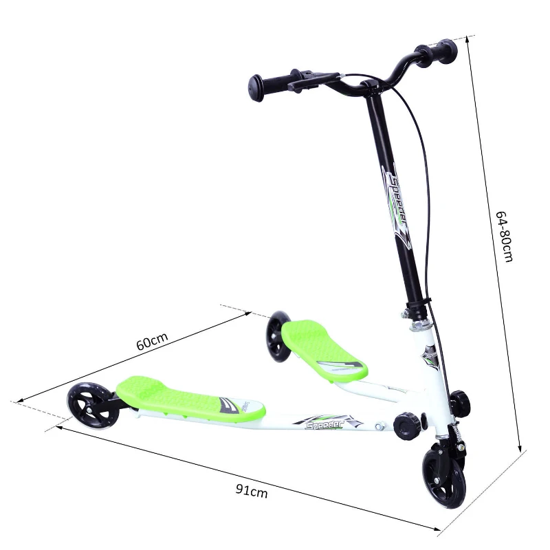 HOMCOM Kids 3 Wheels Foldable Speeder Push Scooter Tri Motion Slider Green BY HOMCOM