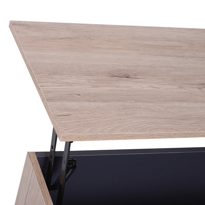 HOMCOM Lift Up Top Coffee Table, 100Wx58Dx39.3-52.7H cm-Natural Wood Grain Colour