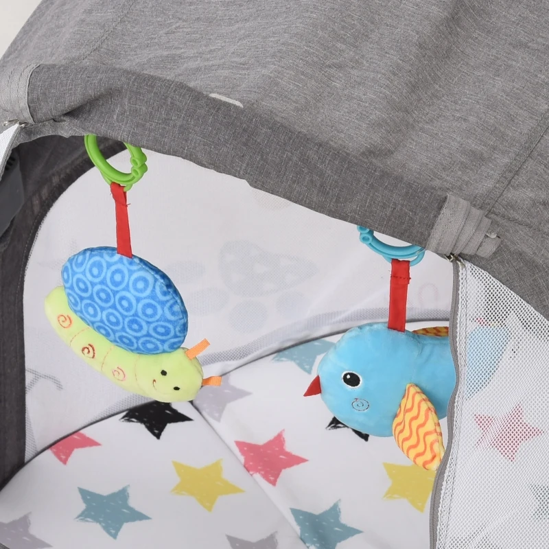 HOMCOM Babies 2-in1 Oxford Cloth Playmat Crib Grey