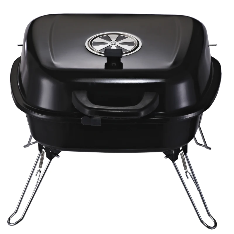 Outsunny Portable Charcoal BBQ Steel Iron Grill w/ Grid Black