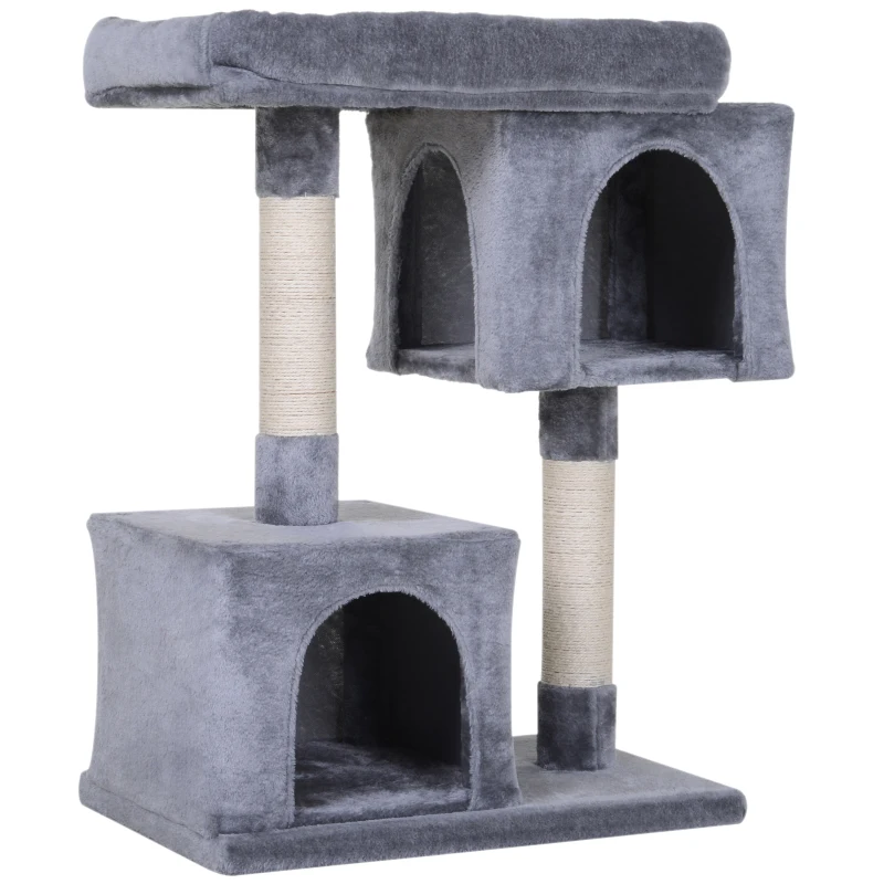 PawHut Cat Tree w/ Sisal-Covered Scratching Posts Multi-Level 3 Tier Freestanding Cat Bed Condo