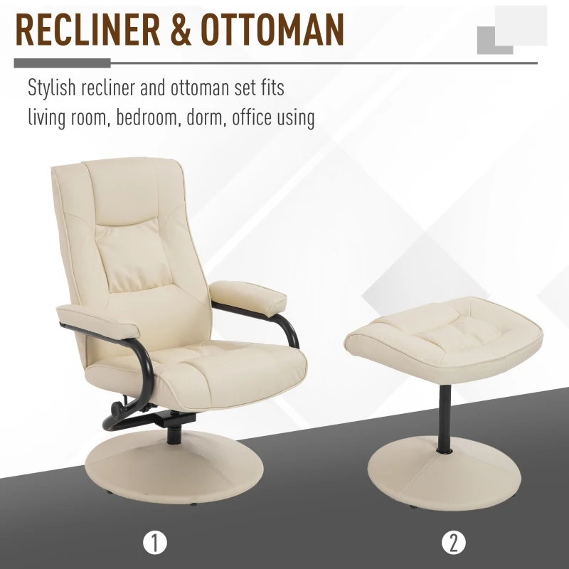 HOMCOM Executive Recliner Chair High Back Swivel Armchair Lounge Seat w/ Footrest Stool (Cream)