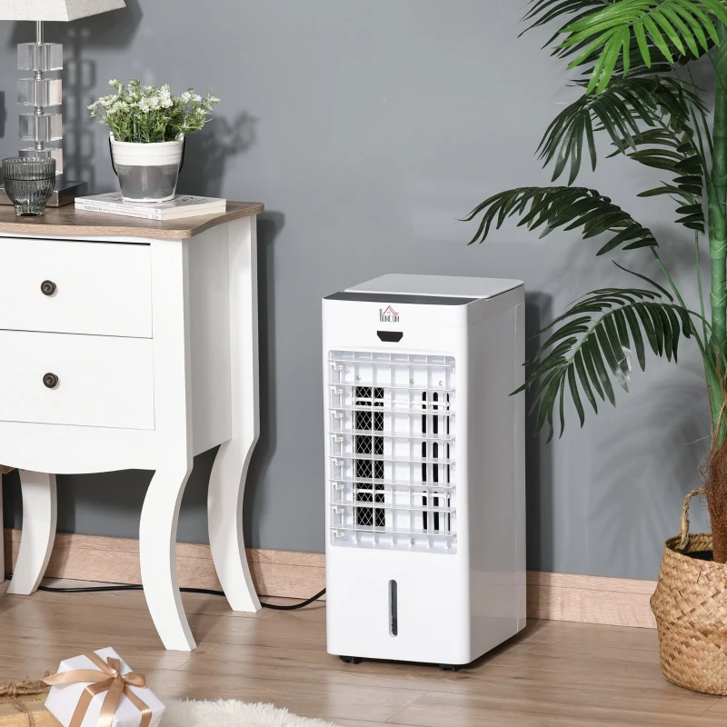 HOMCOM 4L Portable Air Cooler, Mobile Evaporative Cooler Humidifier with 3 Modes, 3 Fan Speed, Remote Controller, 7.5 Hour Timer, Swing and Ice Cooling Function for Bedroom, Dorm, Office