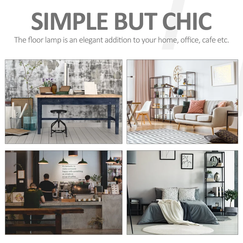 HOMCOM Modern Floor Lamp Free Standing Cloth Lampshade E27 Lamp Holder Metal Tripod Living Room Lamp Black + Gold 56 x 56 x 137cm