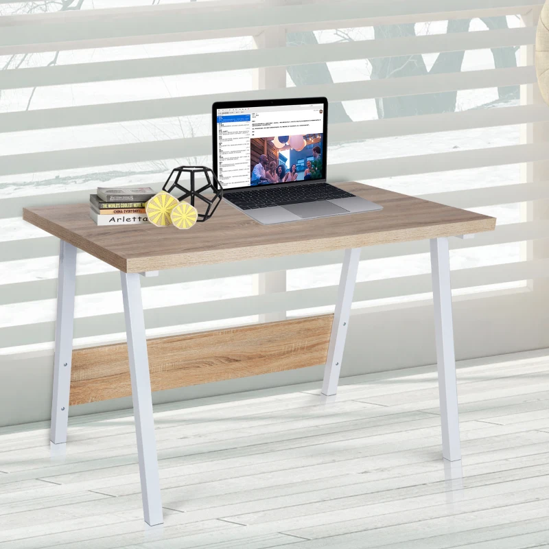 HOMCOM Computer Desks, 120Lx74Wx76H cm, MDF, Steel-Oak/White Colour