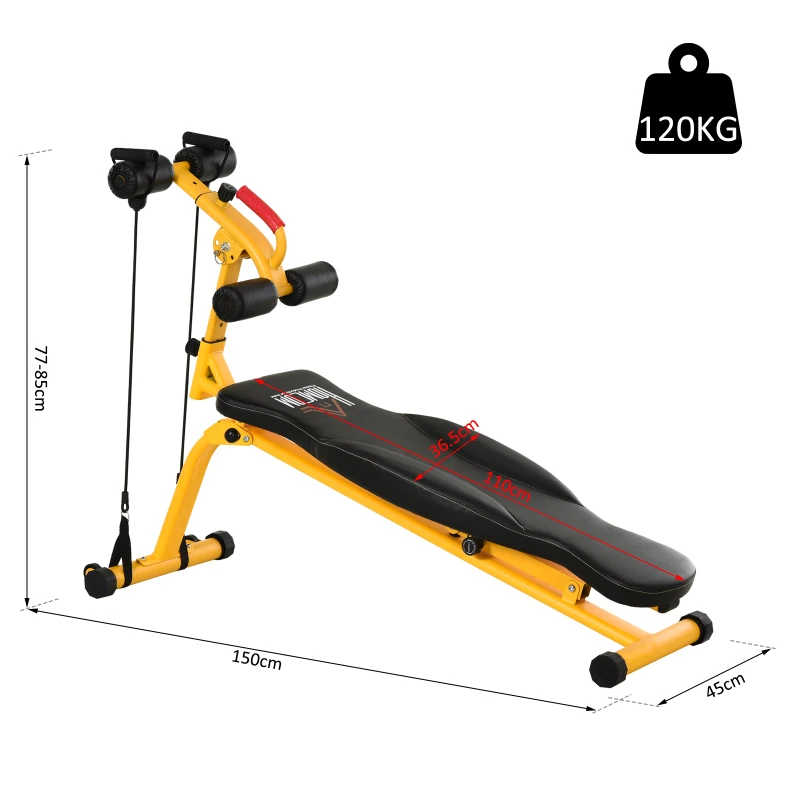 HOMCOM Steel Duo Purpose Sit-Up Dumbbell Bench w/ Resistant Ropes  Yellow