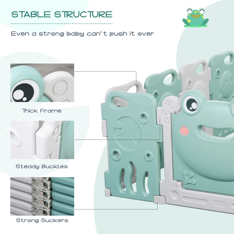 HOMCOM Babies 14-Panel HDPE Playpen Green