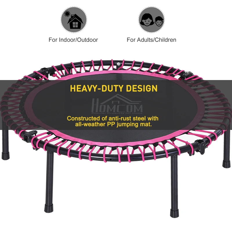 HOMCOM Mini Round Steel Frame Trampoline w/ Adjustable Handle Pink