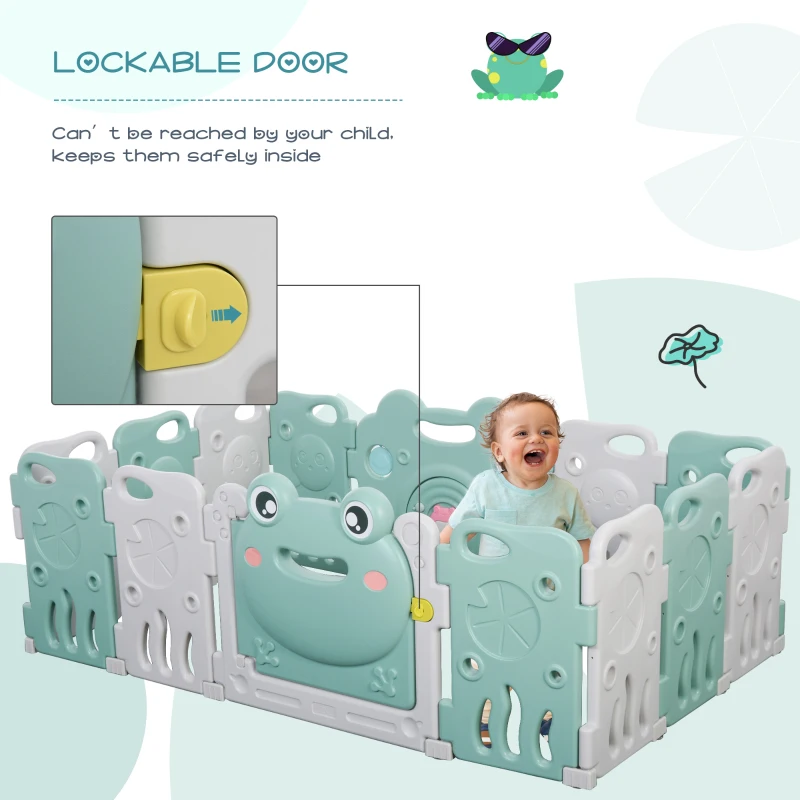 HOMCOM Babies 14-Panel HDPE Playpen Green