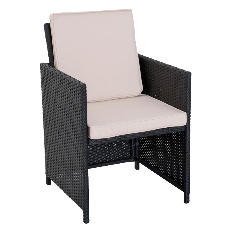 Outsunny Outdoor 11pc Rattan Garden Furniture Patio Dining Set 10-seater Cube Sofa Weave Wicker 6 Chairs 4 Footrests & 1 Table - Black