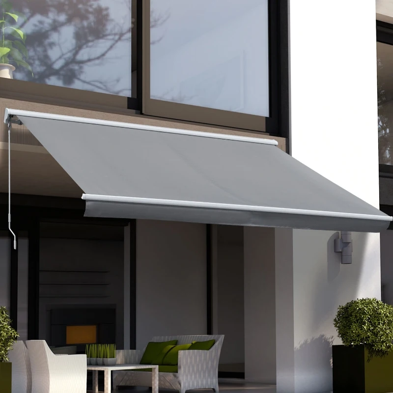 Outsunny 3.5 x 2.5m Electric Garden Door Awning Half Cassette Outdoor Retractable Canopy Patio Shelter w/ Remote Controller Grey