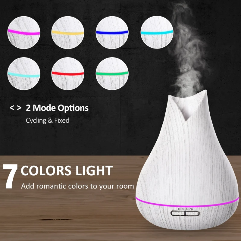 HOMCOM 300ml Aroma Diffuser for Essential Oils Humidifier with Timer, 7 Colors Lights Changing, USB Connection, Auto-off for Home and Office, White