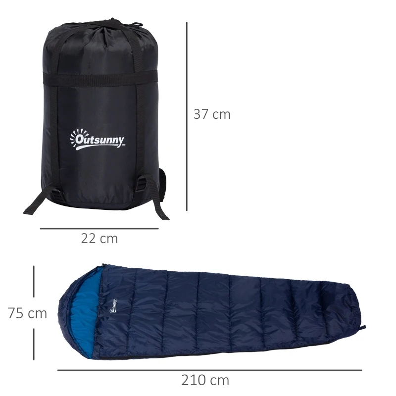 Outsunny Single Mummy Sleeping Bag Envelope Sleeping Bag 3 Season for Adults Warm Lightweight for Camping Hiking Outdoor, Blue, 210 x 75 x 5 cm