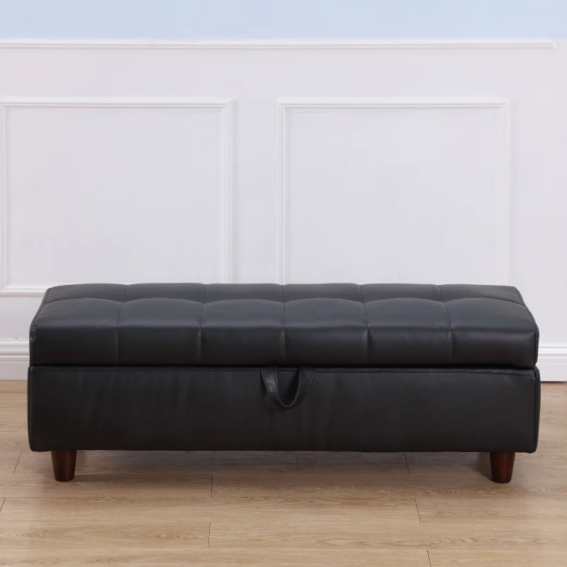 HOMCOM Storage Ottoman Stool Bench in PU Leather for Bed End or Hallway (Black)