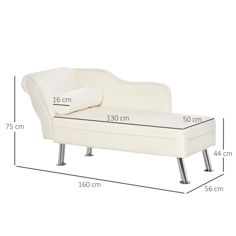 HOMCOM Deluxe Chaise Longue Designer Retro Vintage Style Sofa Lounge Day Bed With Bolster Cushion Cream White