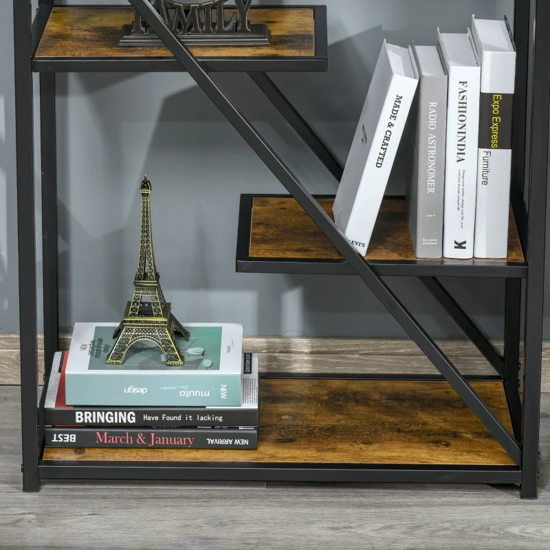 HOMCOM 6-Tier Storage Shelf with Metal Frame, Shelving Unit for Living Room, Office, Hallway, Industrial Style, 64W x 30D x 165Hcm, Rustic Brown