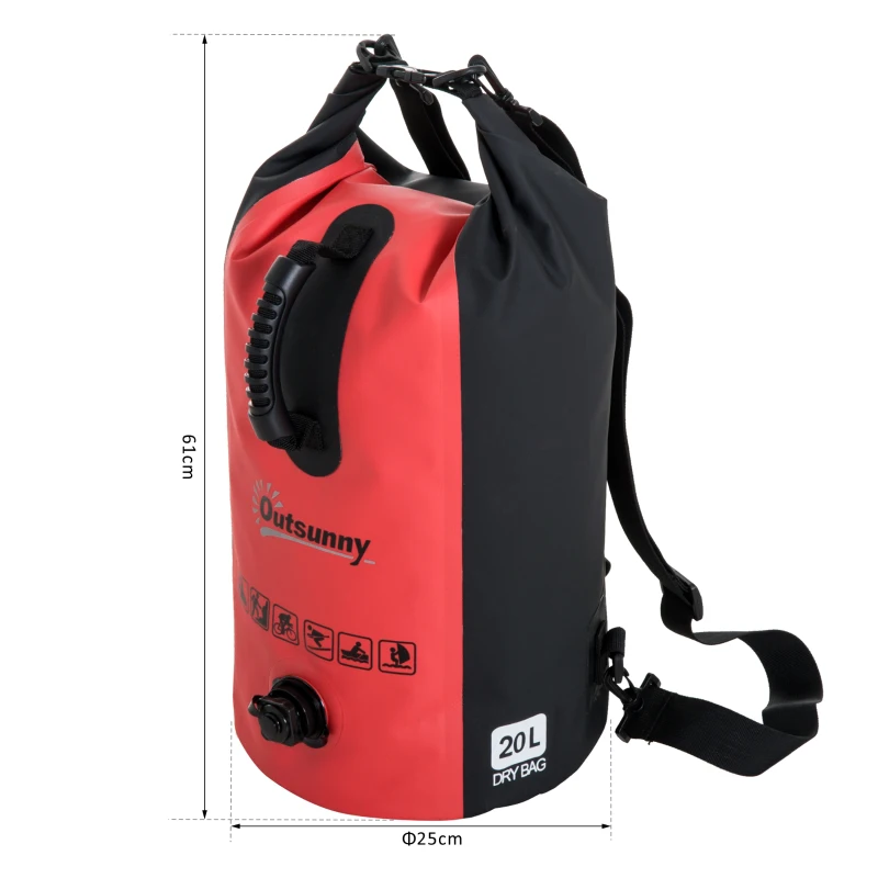 Outsunny PVC Dry Bag Waterproof Sack Kayaking Adjustable Long Shoulder Strap With Phone Dry Bag 20L For Boating Kayaking Fishing Red