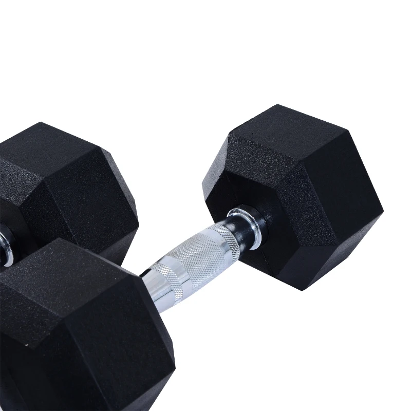 HOMCOM Rubber Dumbbell Sports Hex Weights Sets Home Gym Fitness Hexagonal Dumbbells Kit Weight Lifting Exercise (2 x 10kg)