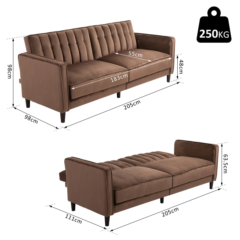 HOMCOM Sofa Bed Adjustable Back Thick Cushions, 205W x 98D x 98Hcm-Brown