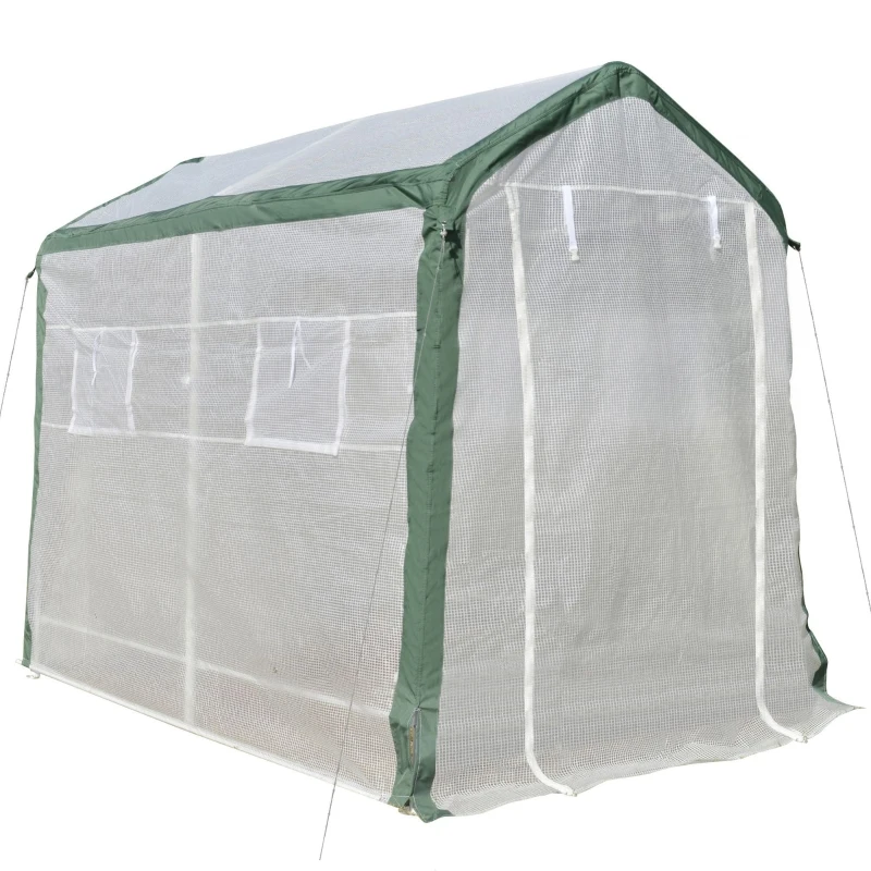 Outsunny Greenhouse with Roll Up Door and 4 Windows Outdoor White 2.4L x 1.8W x 2H m