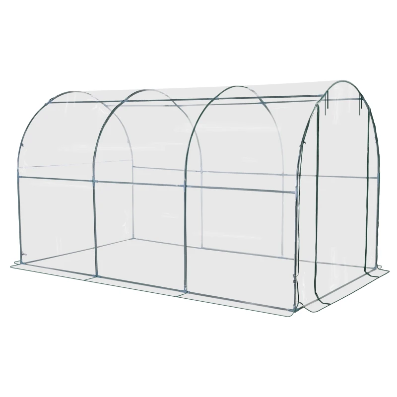 Outsunny Walk-in Polytunnel Greenhouse with Roll-up Door Transparent Tunnel Greenhouse with Steel Frame and PVC Cover, 3.5 x 2m