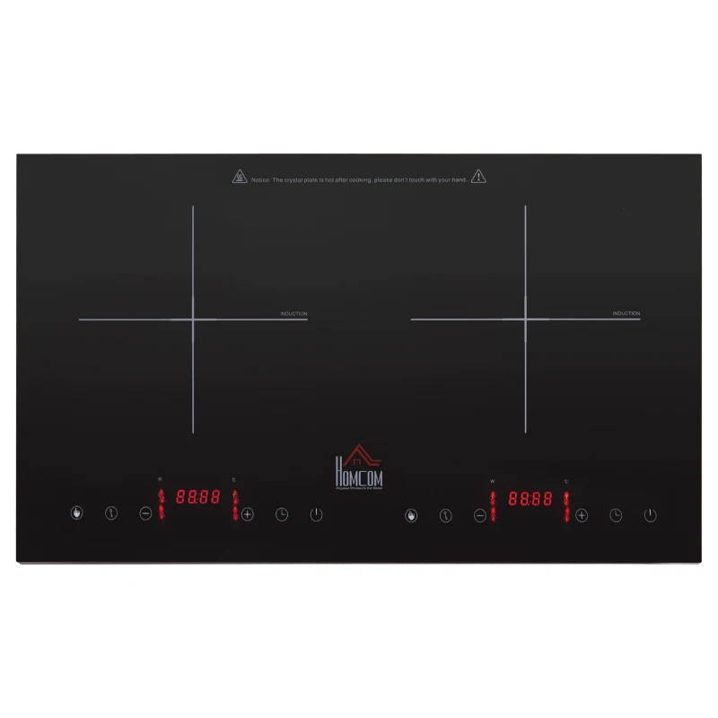 HOMCOM Portable Induction Hob Double Induction Cooker 2800W Twin Hot Plate Electric Cooktop with 8 Power & Temperature Levels 4H Timer Child Lock Sensor Touch LED Display Crystal Glass