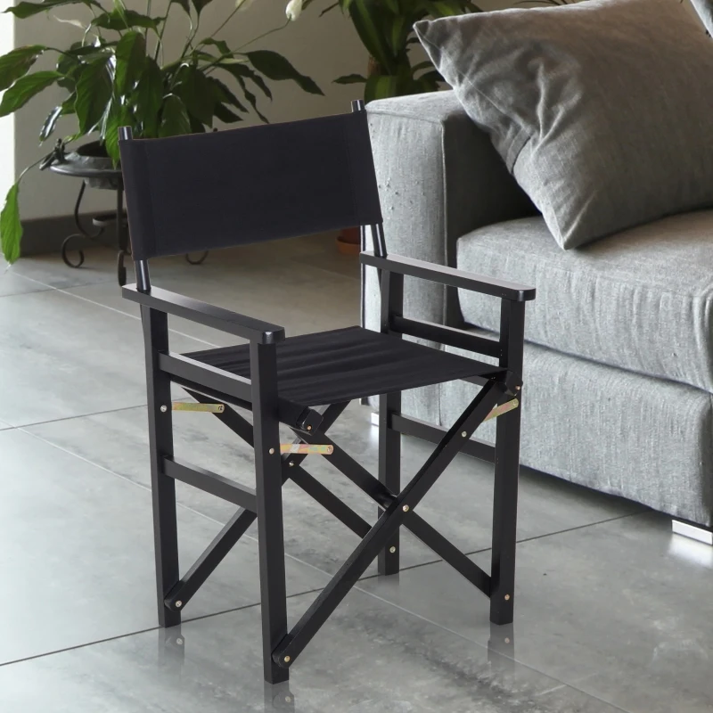 HOMCOM Beech Wooden Frame Folding Directors Chair Space Saving Oxford Fabric Seat Black