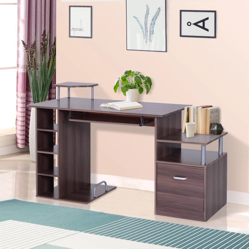 HOMCOM 152Lx60Wx88H cm Workstation W/Drawer, Shelves-Brown