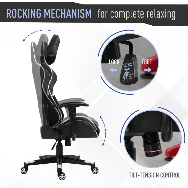 Vinsetto Racing Gaming Chair Adjustable Height W/ Headrest and Lumbar Support - White/Black