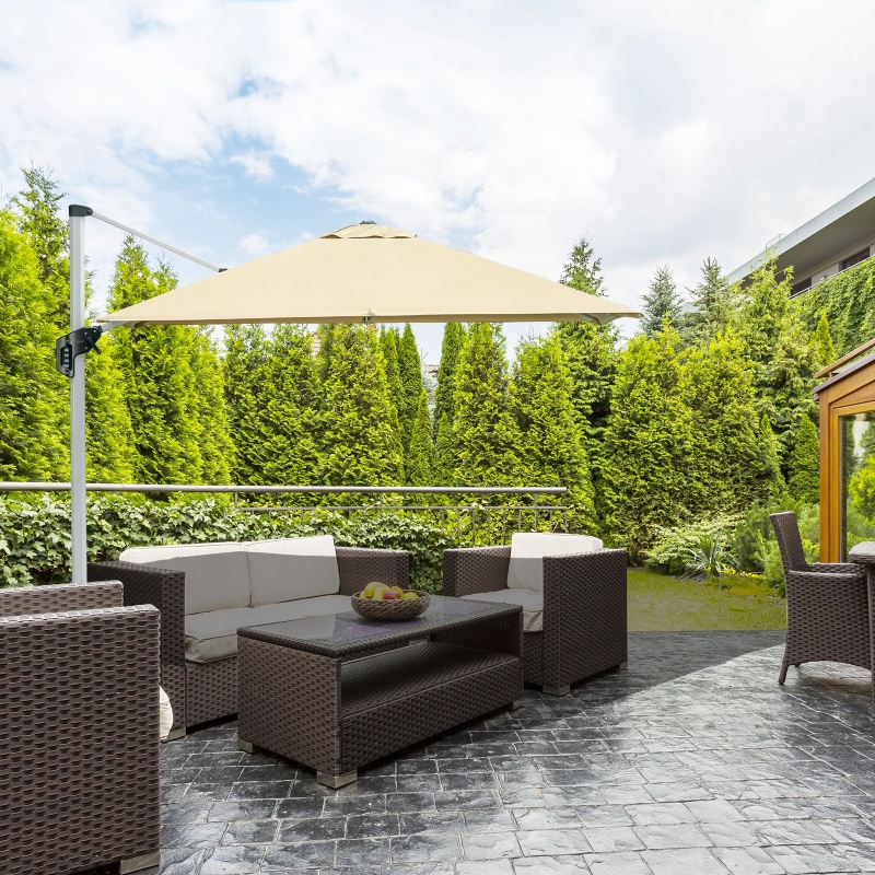 Outsunny 3 x 3(m) Outdoor Cantilever Roma Parasol 360° Rotating w/ Cross Base Khaki