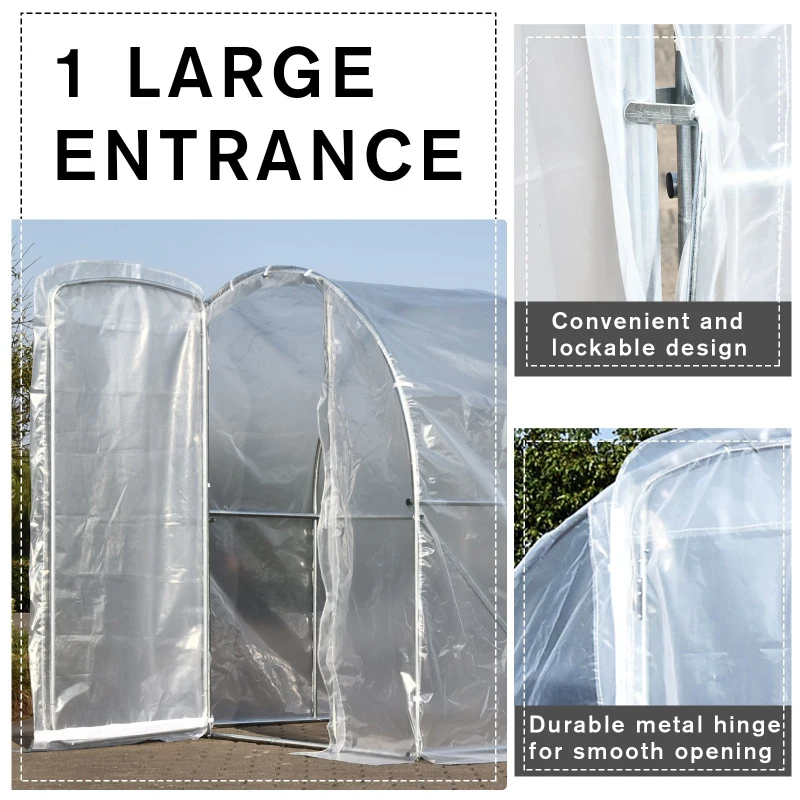 Outsunny Walk-in Polytunnel Greenhouse Garden Planting Shed Clear PE Cover 25mm Diameter Galvanised Steel Frame, 3L x 2W x 2Hm