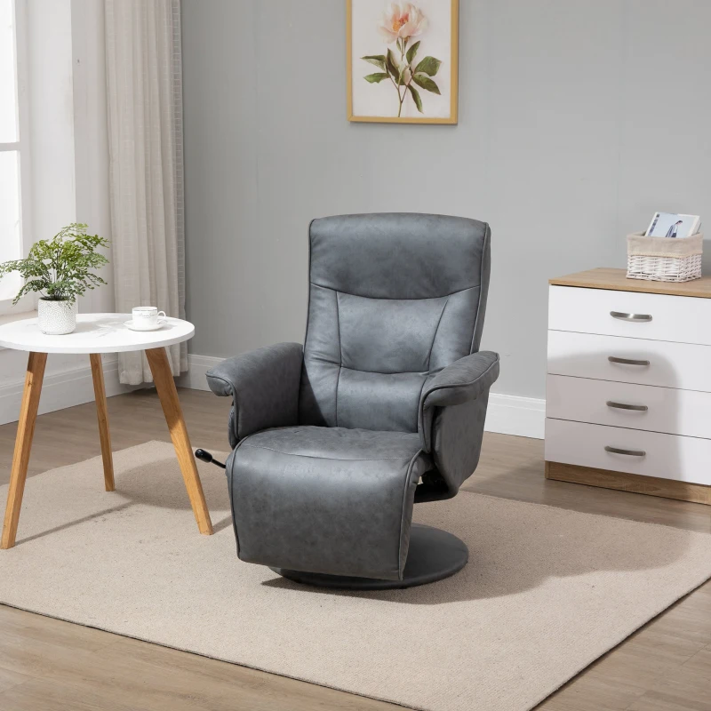 HOMCOM Swivel Recliner Chair Armchair Sofa with Footrest Padded Armrest 4-level Adjustable Backrest, Microfiber, Dark Grey