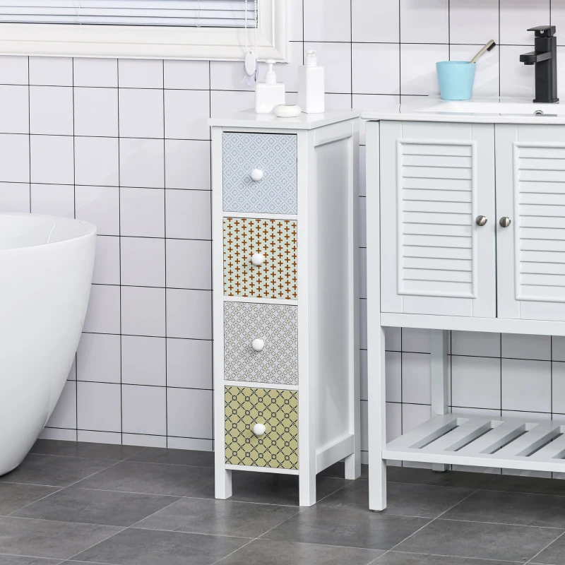 HOMCOM Chest of Drawers, 4 Drawer Dresser, Storage Organizer Toilet Tissue Cabinet for Bedroom, Bathroom