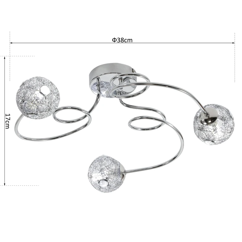 HOMCOM 3 Way Crossover Ceiling Light Swirl Pendant, G9 Base, 25W-Silver