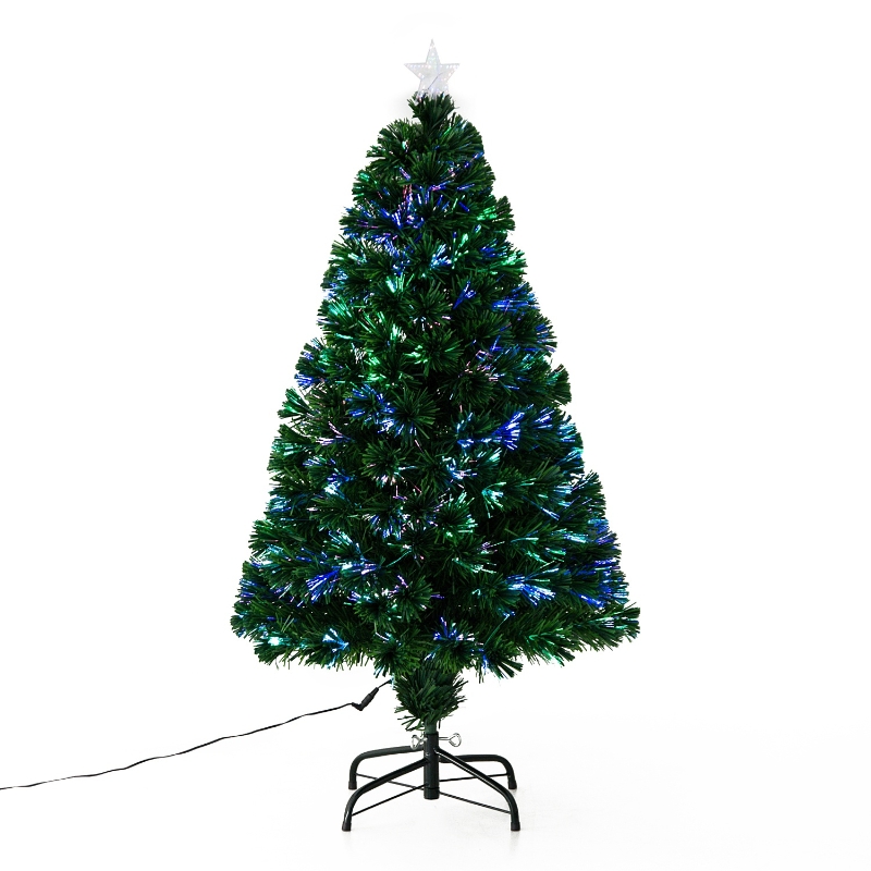 HOMCOM 4ft Pre-Lit Fibre Optic Artificial Christmas Tree Holiday Xmas Décor with Tree Topper - Green