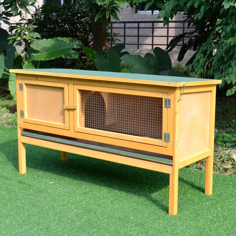 PawHut Wooden Rabbit Hutch Guinea Pigs House Outdoor Small Animal Bunny Cage w/ Hinged Top Slide out Tray 115 x 44.3 x 65 cm